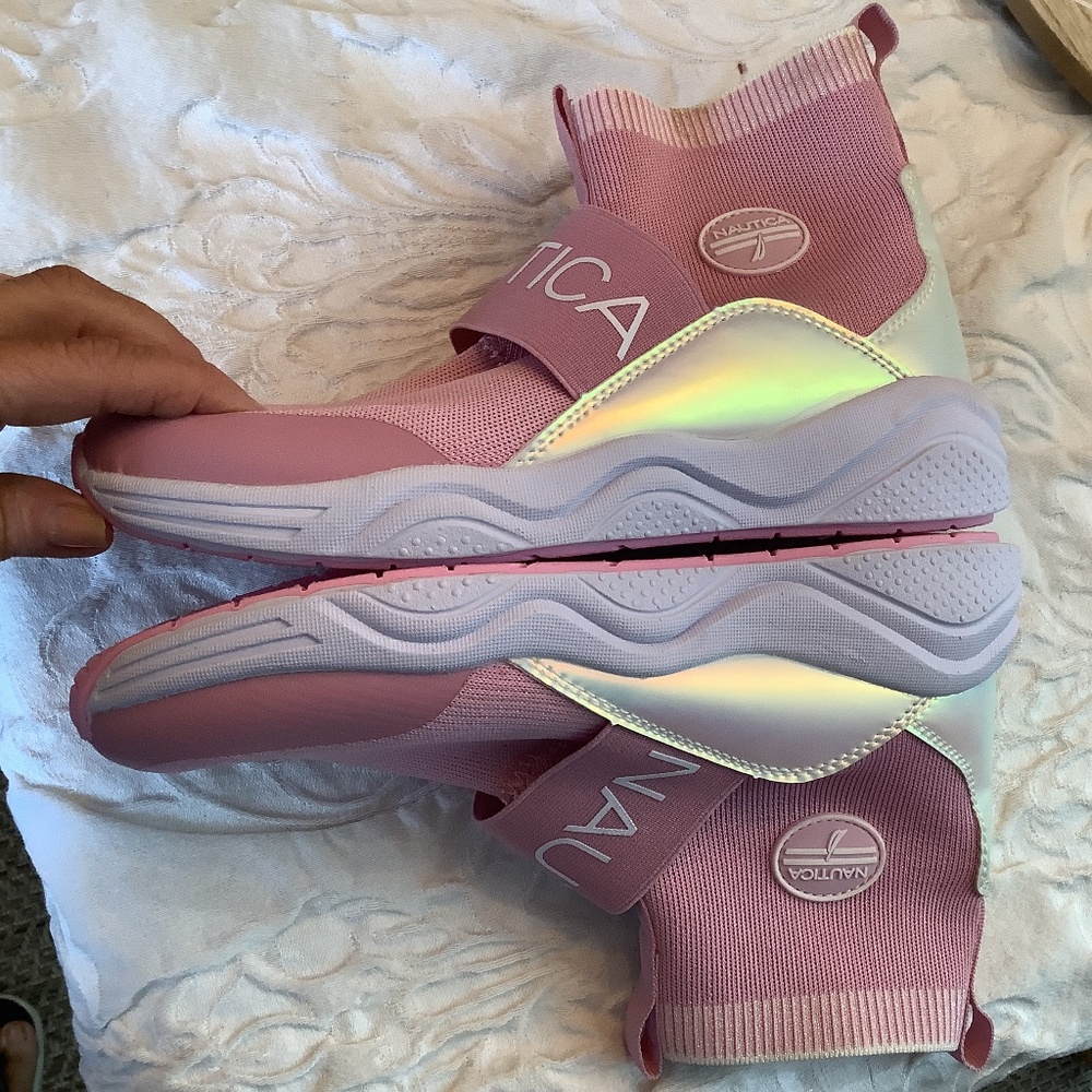 EUC Nautica youth Silas high top ankle sneaker sock slip pink sz. 4 girls - Picture 8 of 9